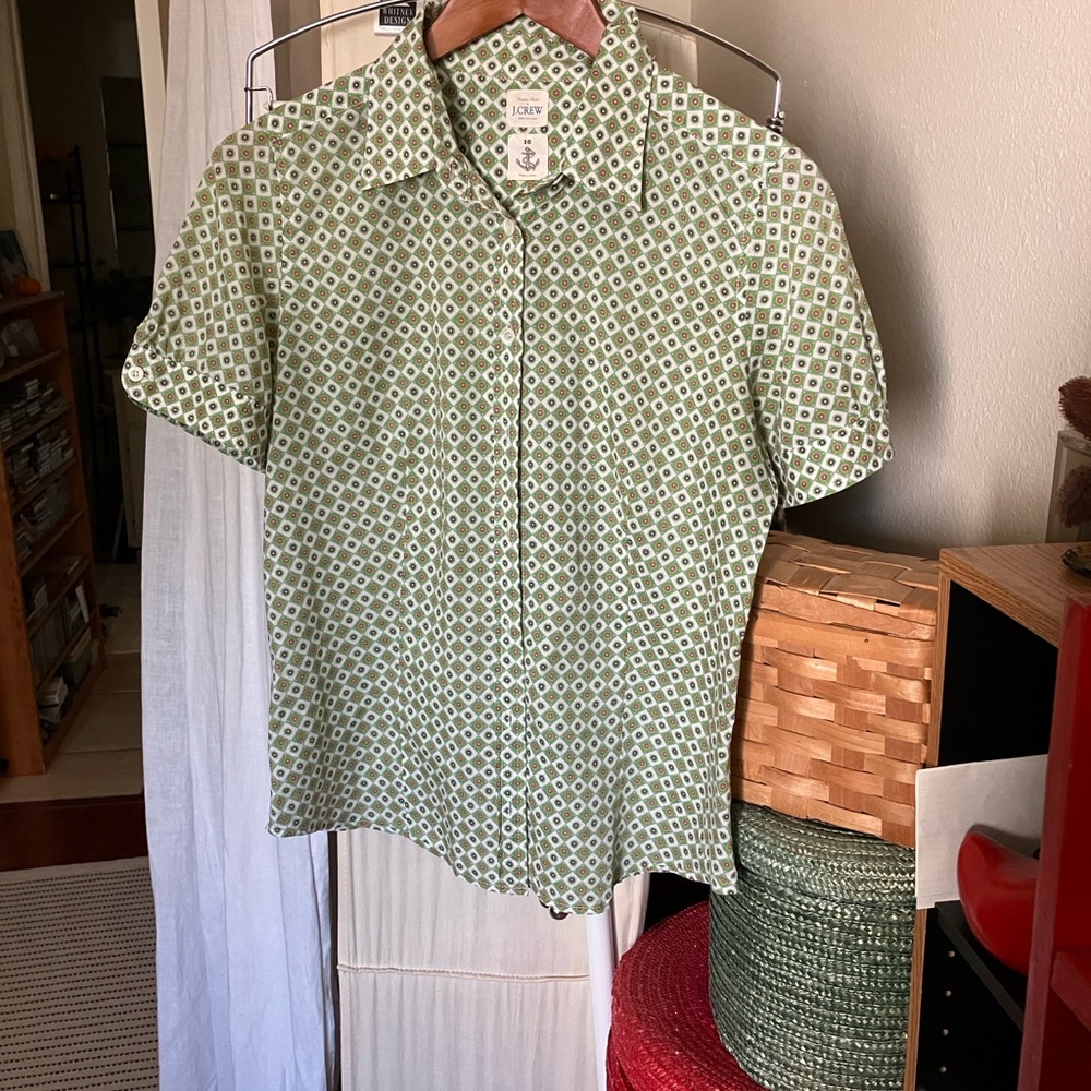 J. Crew Olive Geometric Women’s Shirt